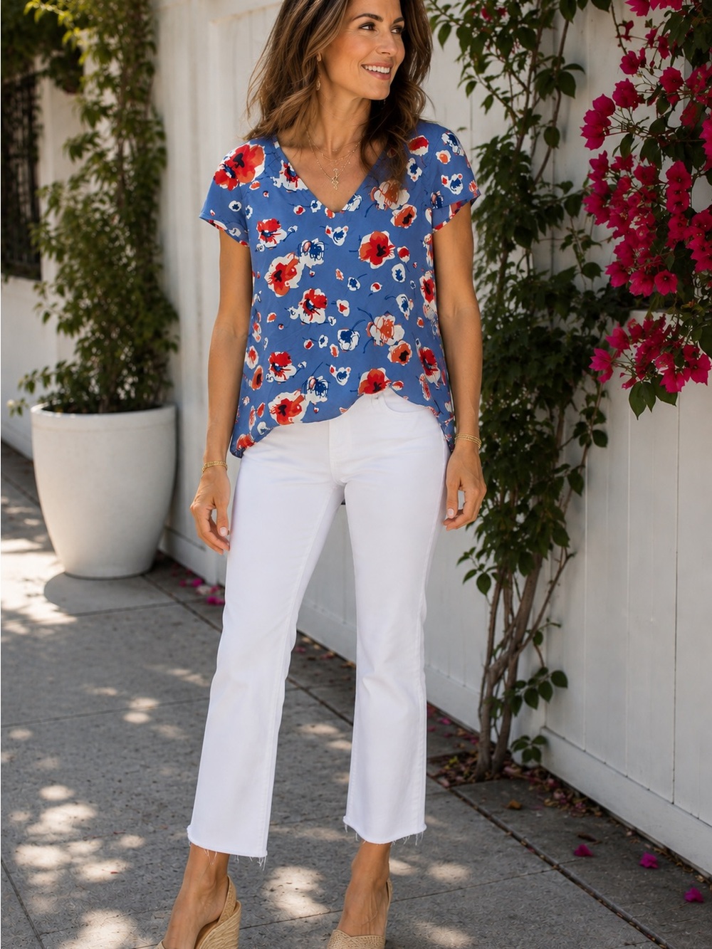 Tommy Hilfiger Blue Floral V-Neck Blouse